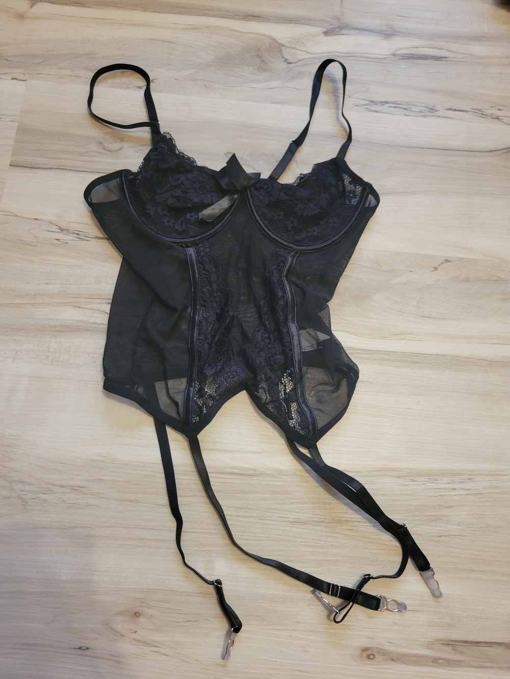 Black Lace Bustier with Garter Straps And Lace Panty